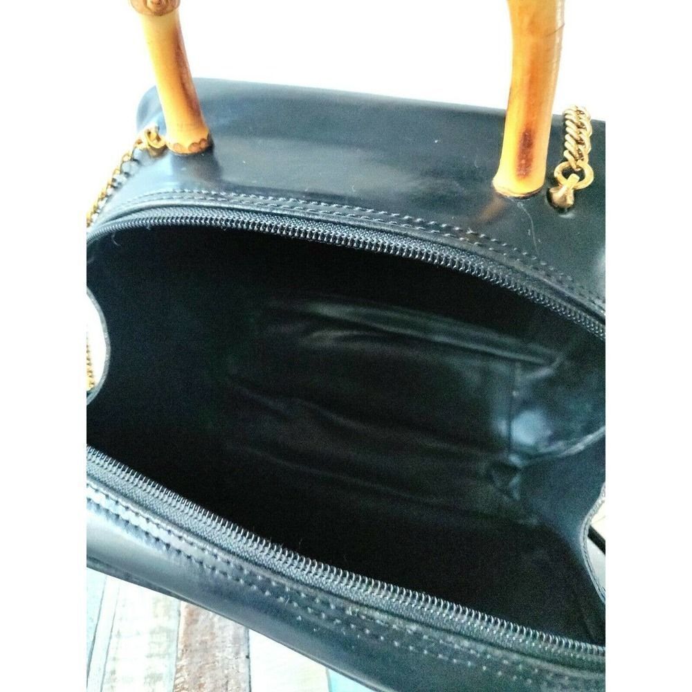 VTG CARLA MANCINI BLACK GENUINE LEATHER BAMBOO DECOR CHAIN STRAP SHOULDER BAG - Picture 10 of 12